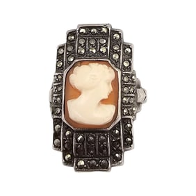 HR Marcasite Cameo Sterling Silver Ring Size 3.25 4 G