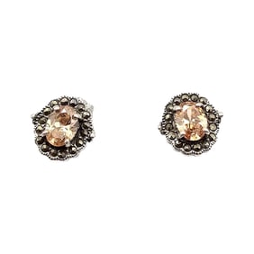 Rhinestone Marcasite Sterling Silver Earrings 3.3 G