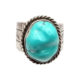 BJ Turquoise Sterling Silver Ring Size 6.25 10.7 G
