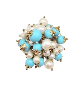 DEA Turquoise Pearl Gold Over Sterling Silver Ring Size 4.5 17.3 G