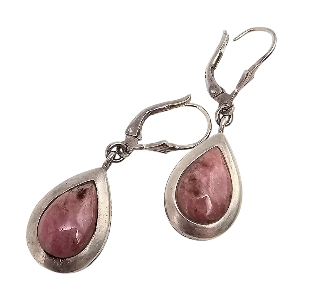 Rhodonite Sterling Silver Drop Dangle Earrings 7.6 G: Rhodonite Sterling Silver Drop Dangle Earrings 7.6 G