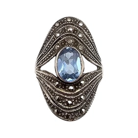Topaz Marcasite Sterling Silver Ring Size 6.25 4.2 G