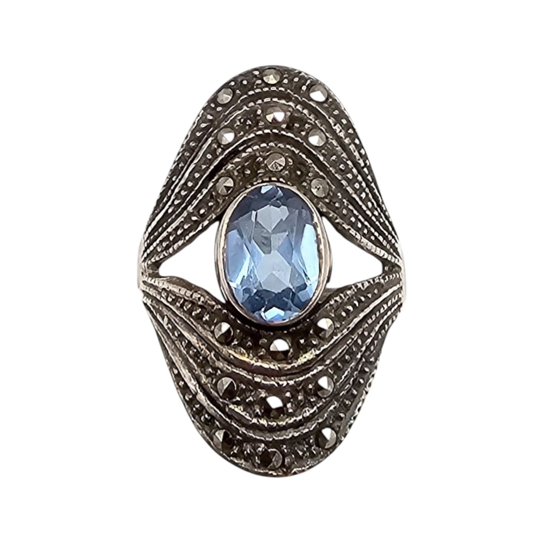 Topaz Marcasite Sterling Silver Ring Size 6.25 4.2 G (1 of 4)