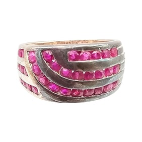 KL Ruby Sterling Silver Cocktail Ring Size 5.75 5 G