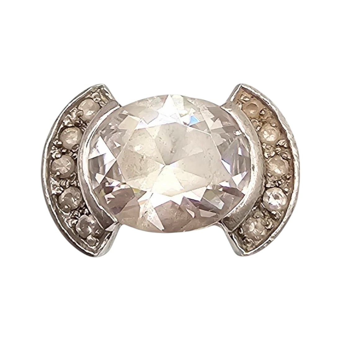 Rhinestone Sterling Silver Cocktail Ring Size 6.75 7.5 G: Rhinestone Sterling Silver Cocktail Ring Size 6.75 7.5 G