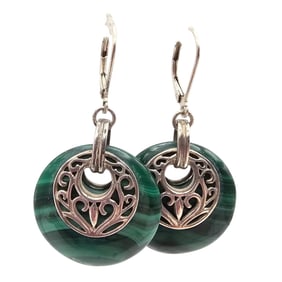 Malachite Sterling Silver Drop Dangle Earrings 19.1 G