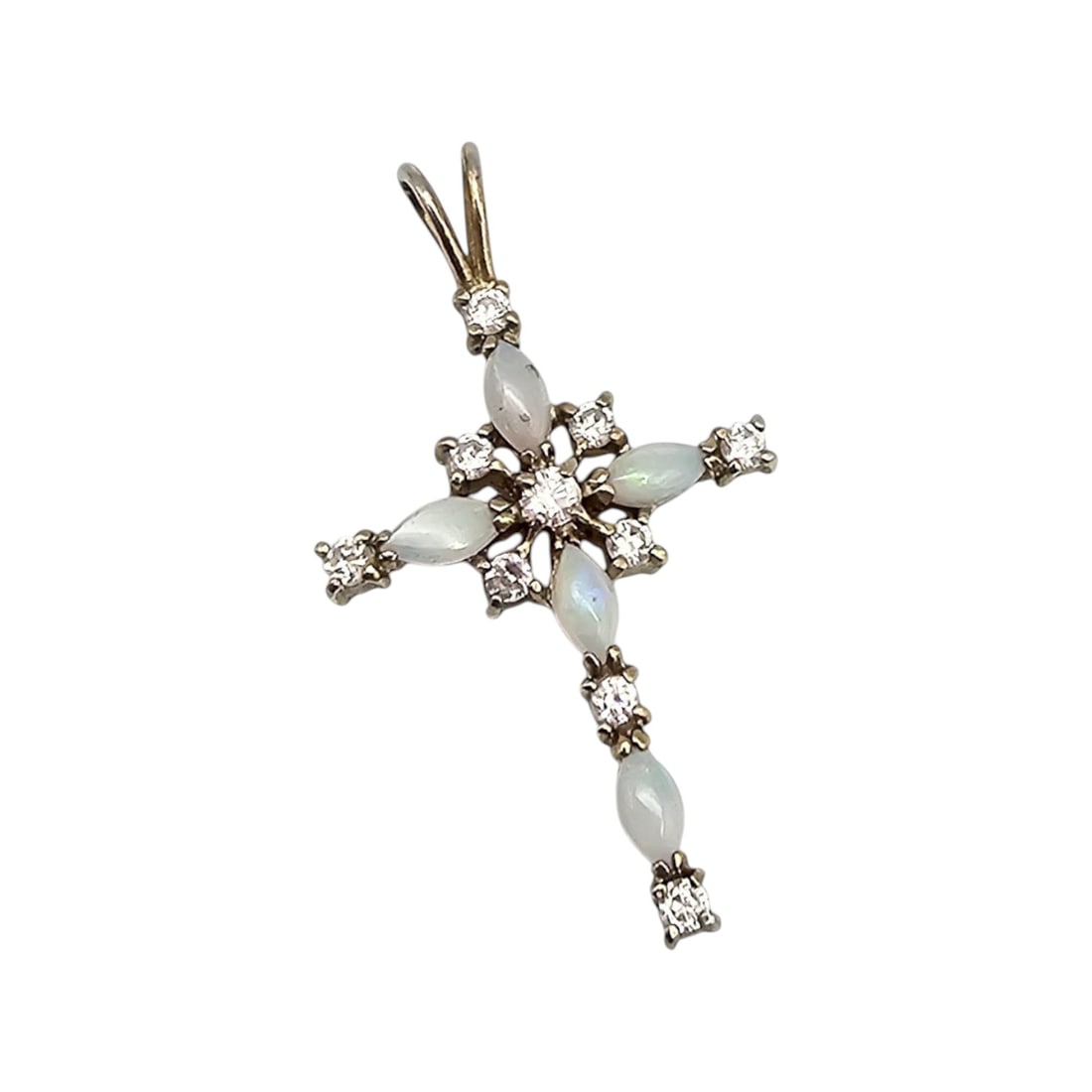 Cubic Zirconia Opal Sterling Silver Cross Pendant 1.8 G (1 of 4)