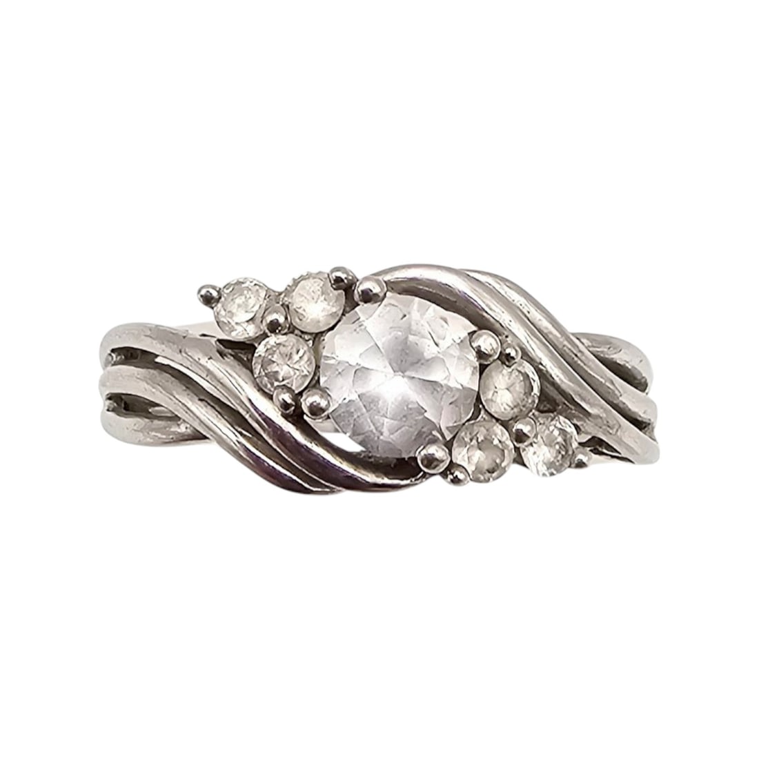 SUN White Sapphire Sterling Silver Cocktail Ring Size 6.5 3.1 G (1 of 4)