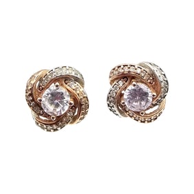 IBB Rhinestone Sterling Silver Two-Tone Earrings 1.8 G