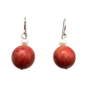 Coral Sterling Silver Drop Dangle Earrings 3.9 G