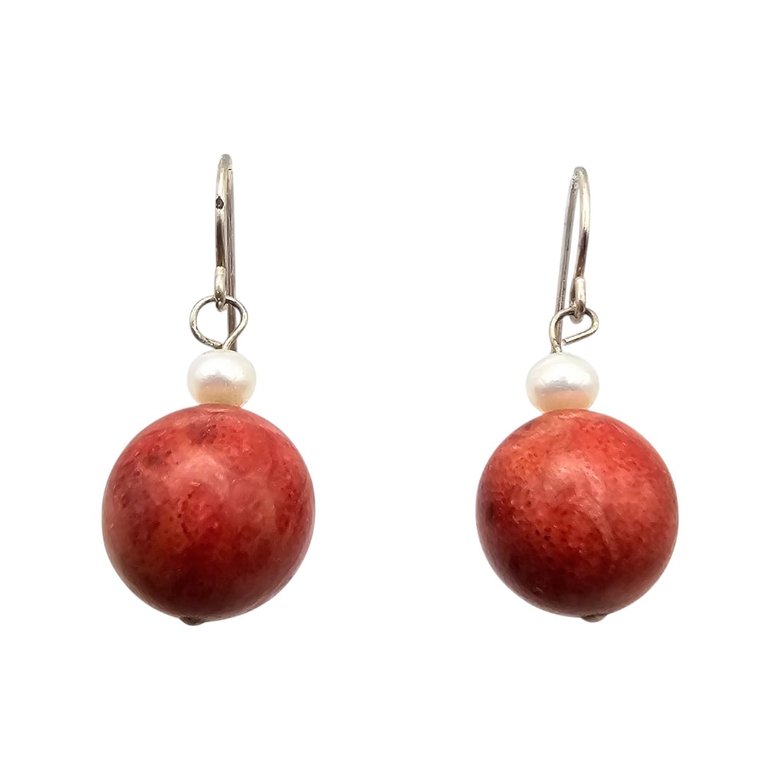 Coral Sterling Silver Drop Dangle Earrings 3.9 G (1 of 4)