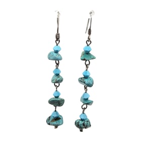 Turquoise Chunk Sterling Silver Drop Dangle Earrings 3.2 G