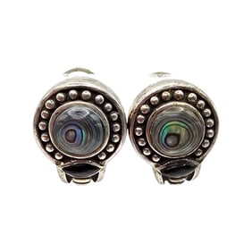 FAS Onyx Abalone Sterling Silver Earrings 9.6 G