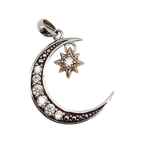 FD Clear Stone Sterling Silver Star Moon Pendant 2.1 G