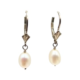 P Pearl Sterling Silver Drop Dangle Earrings 1.7 G