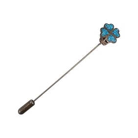Navajo Crushed Turquoise Sterling Silver Four Leaf Clover Lapel Pin 2.9 G