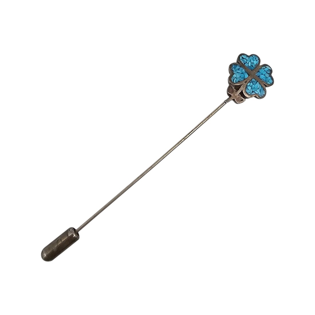 Navajo Crushed Turquoise Sterling Silver Four Leaf Clover Lapel Pin 2.9 G (1 of 4)