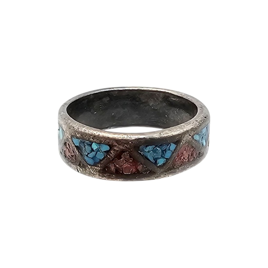 Navajo Crushed Turquoise Coral Sterling Silver Ring Size 4.25 3.2 G: Navajo Crushed Turquoise Coral Sterling Silver Ring Size 4.25 3.2 G