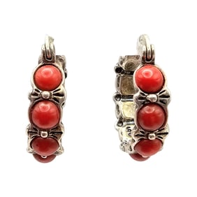 Shube's Coral Sterling Silver Hoop Earrings 5.9 G