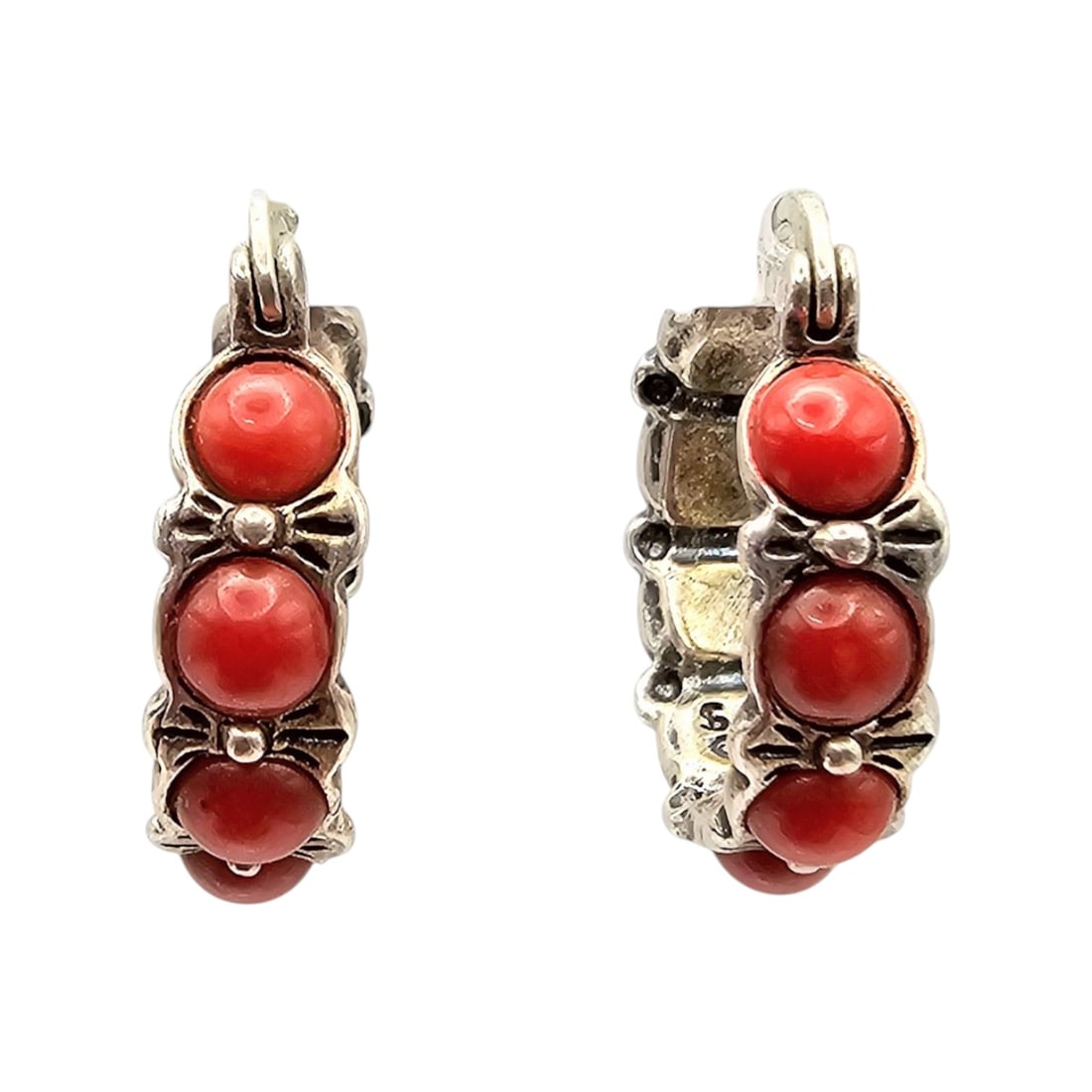 Shube's Coral Sterling Silver Hoop Earrings 5.9 G (1 of 4)