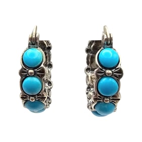 Shube's Turquoise Sterling Silver Hoop Earrings 6.1 G