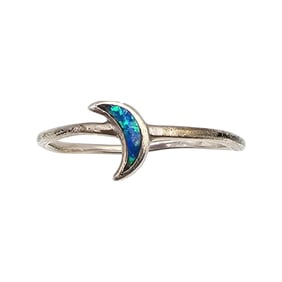 Southwestern Sterling Silver Opal Moon Ring Size 9 1.3 G