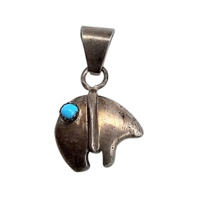 Southwestern Turquoise Sterling Silver Bear Pendant 5.2 G