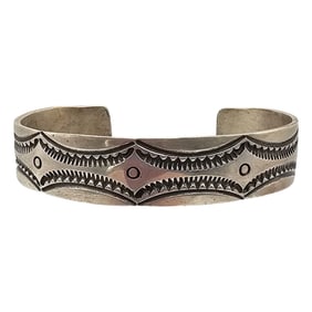 Southwestern Sterling Silver Stamp Work Cuff Bracelet 30.8 G
