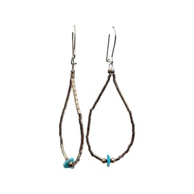 Southwestern Turquoise Sterling Silver Liquid Silver Drop Dangle Earrings 1.5 G