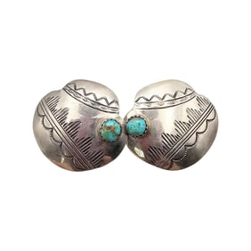Southwestern Turquoise Sterling Silver Concho Style Earrings 7.5 G