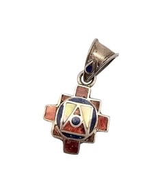Southwestern Multi Stone Sterling Silver Inlay Pendant 2.4 G
