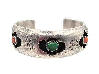 Navajo Coral Turquoise Sterling Silver Shadow Box Cuff Bracelet 37.2 G: Navajo Coral Turquoise Sterling Silver Shadow Box Cuff Bracelet 37.2 G