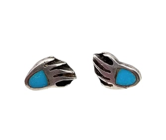 Navajo Turquoise Sterling Silver Bear Paw Earrings 1.5 G