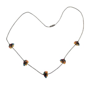 Native Southwestern Multi Stone Sterling Silver Liquid Silver Fetish Bear Necklace 3.7 G