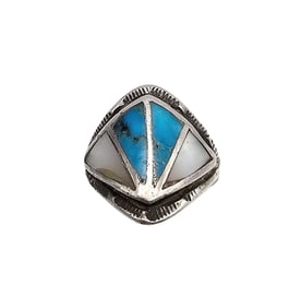 Navajo Turquoise Mother Of Pearl Sterling Silver Ring Size 5.75 5.6 G