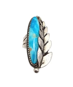 Navajo Turquoise Sterling Silver Leaf Design Ring Size 5.75 12.1 G