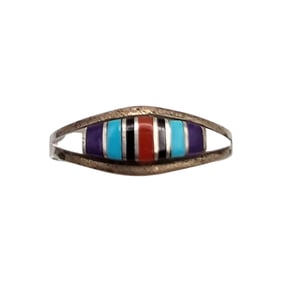 Navajo Multi Stone Sterling Silver Inlay Ring Size 5.25 2.6 G
