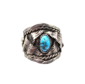 Navajo Turquoise Sterling Silver Wavy Leaf Design Ring Size 5.75 10.3 G