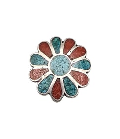 Native Crushed Turquoise Coral Sterling Silver Flower Ring Size 6.5 7.9 G