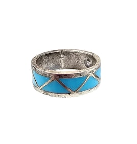 Navajo Turquoise Sterling Silver Inlay Ring Size 5.5 3.3 G