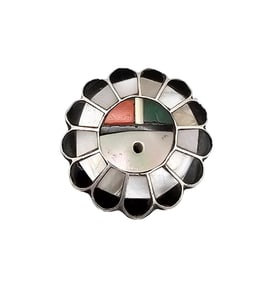 Zuni Mother Of Pearl Turquoise Onyx Coral Sterling Silver Inlay Sunface Ring Size 5.75 5 G