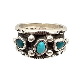 Navajo Turquoise Sterling Silver Ring Size 7 6.5 G