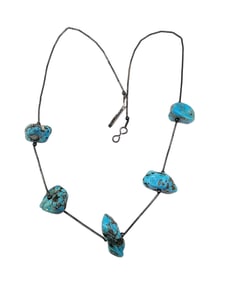 Native Turquoise Sterling Silver Liquid Silver Necklace 12.8 G