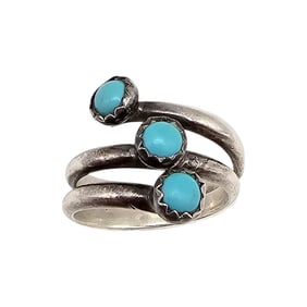 Navajo Turquoise Sterling Silver Wrap Ring Size 2 2.5 G