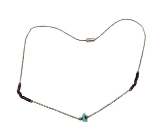 Navajo Turquoise Heishi Sterling Silver Liquid Silver Necklace 3.1 G