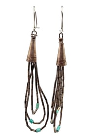 Native Turquoise Sterling Silver Liquid Silver 3 Strand Drop Dangle Earrings 4.9 G