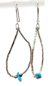 Navajo Turquoise Sterling Silver Liquid Silver Drop Dangle Earrings 1.6 G