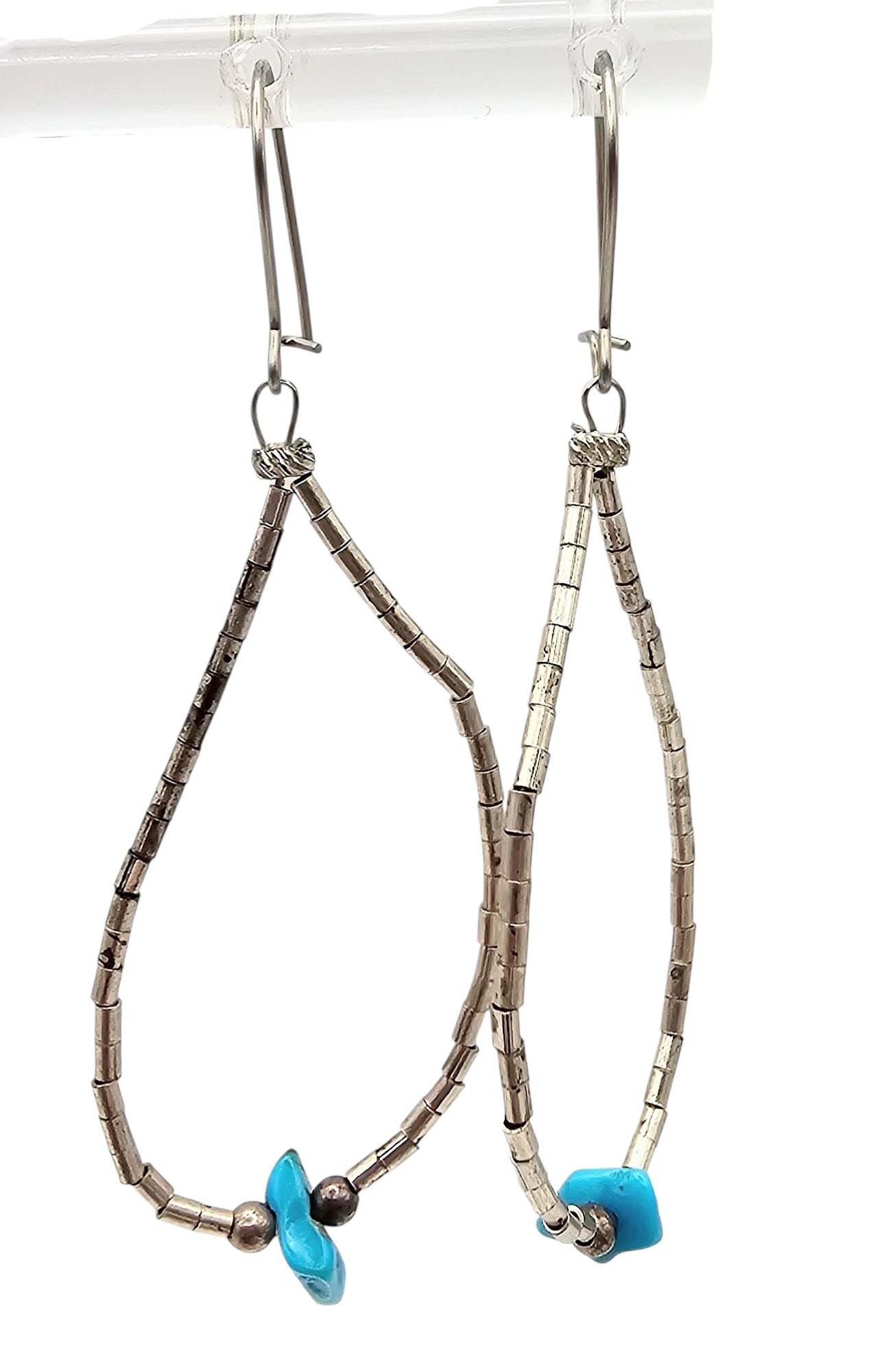 Navajo Turquoise Sterling Silver Liquid Silver Drop Dangle Earrings 1.6 G (1 of 3)