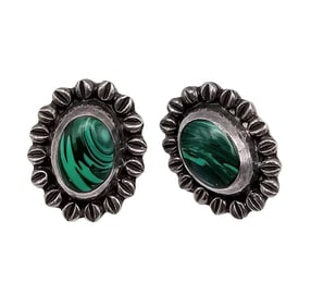 Mexico Malachite Sterling Silver Earrings 12.8 G