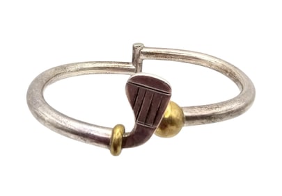 Signed Mexico Sterling Silver Golf Hinge Bangle Bracelet 25.2 G